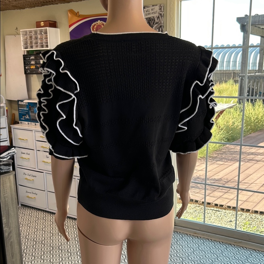 Black Ruffle Sleeve Sweater - Picture 3 of 5